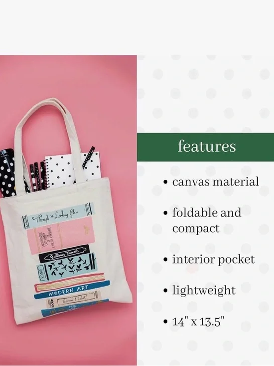 Kate Spade Canvas Book Stack Tote Bag in Cream - Picture 5 of 10